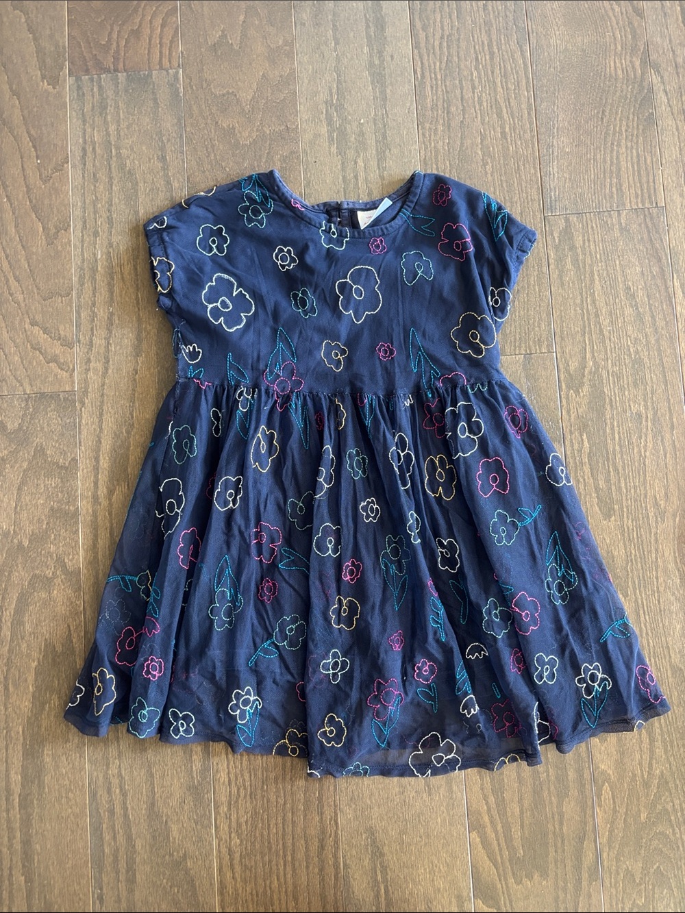 Hanna Andersson Navy Floral Embroidered Cotton Dress